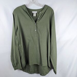 L.A. Threads Henley Popover Blouse Women's Sm Linen Rayon